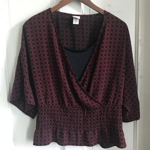 Black & Red Blouse, Red Blouse, Flared Waist Top